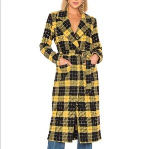 Lovers + friends yellow red black plaid coat sz L